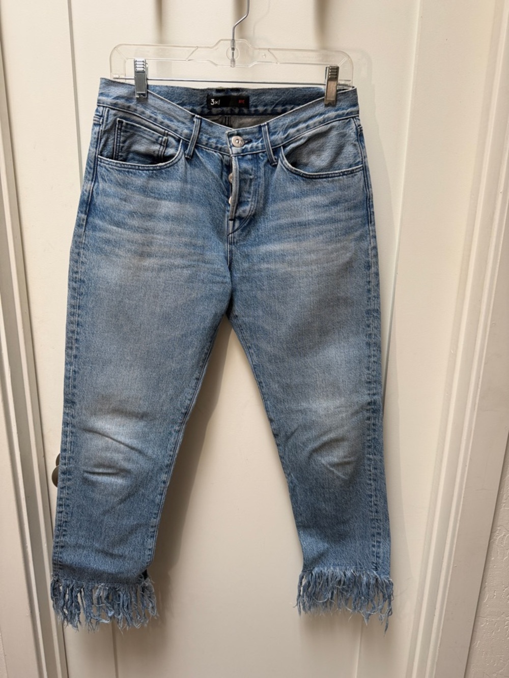 3x1 Light Blue Cropped Frayed Hem Jeans Size 27